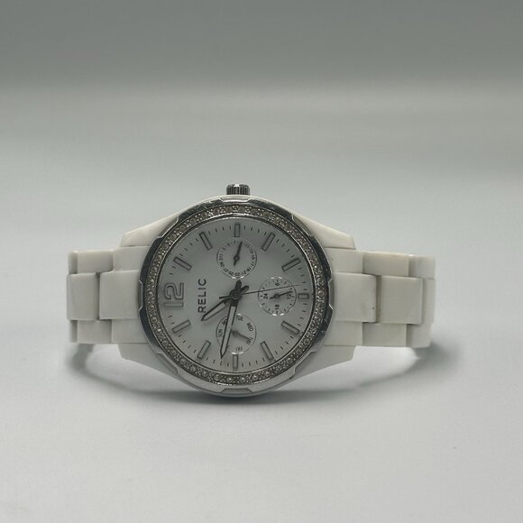 3/$30 Relic Watch Women Crystal Bezel Day Date 37MM Round Dial New Battery 7.25" - Picture 6 of 12